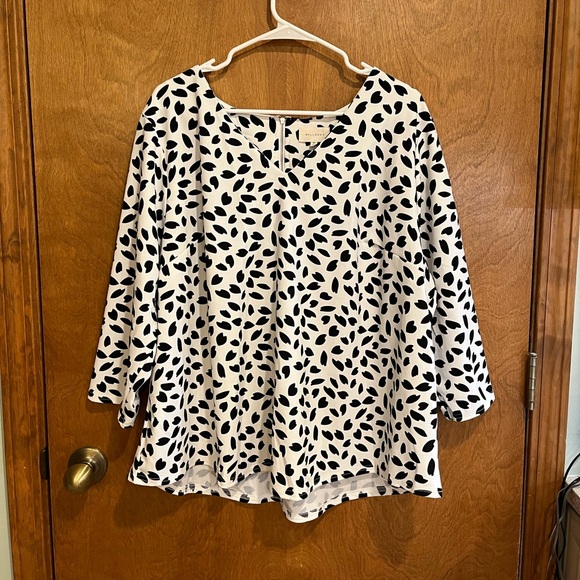 MELLODAY black & white abstract print 3/4 sleeve blouse - Picture 1 of 5